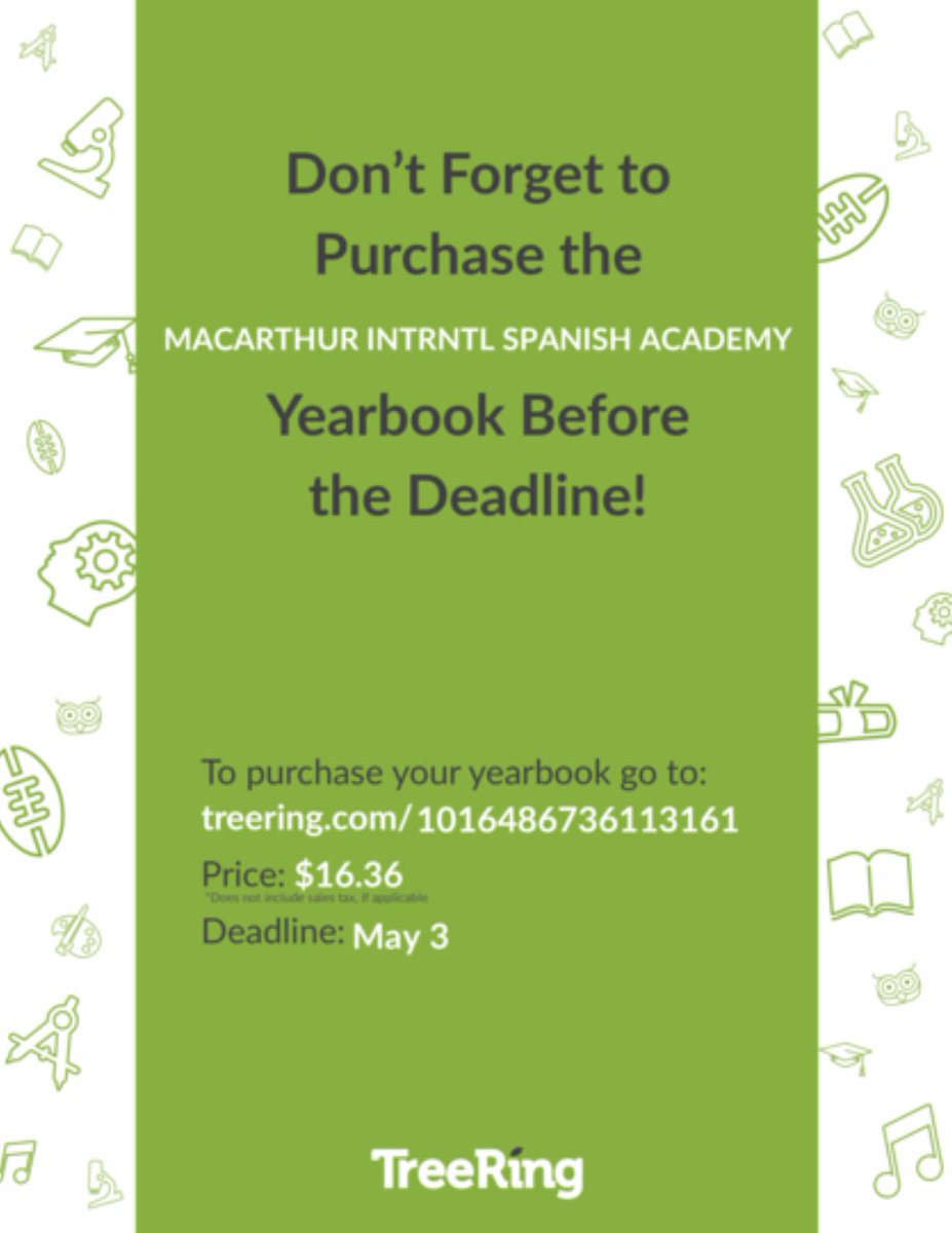 MacArthur Elem. PTA (@macarthurpta) on Twitter photo For anyone who is interested you may purchase a yearbook at this site! Online orders only - anyone who has already purchased a 22-23 yearbook this school year you are all set! Deadline is 5/3 - please email macptapres@gmail.com if you have any questions☀️<a href="/MacToros54/">MacArthur International Spanish Academy</a> For anyone who is interested you may purchase a yearbook at this site! Online orders only - anyone who has already purchased a 22-23 yearbook this school year you are all set! Deadline is 5/3 - please email macptapres@gmail.com if you have any questions☀️<a href="/MacToros54/">MacArthur International Spanish Academy</a>