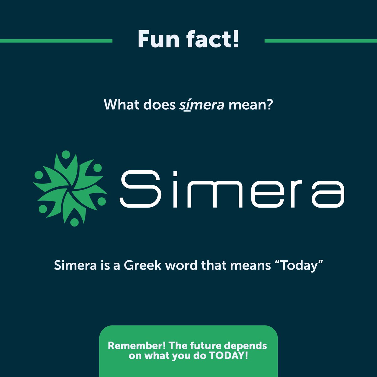 Simera means "Today" in Greek 🇬🇷 This name carries a powerful message, reminding us of the importance of taking action in the present moment. In the professional world, this message is particularly relevant as the decisions we make today will shape our future.