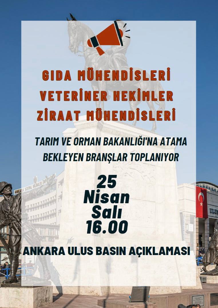 Tarım ve Orman Bakanlığı halkın gıda güvenliği sağlamak için bakanlığa bir an önce Gıda Mühendisi alımı yapmalı. 

Meslektaşlarımızın yarın yapacağı açıklamada yanlarında olacağız.