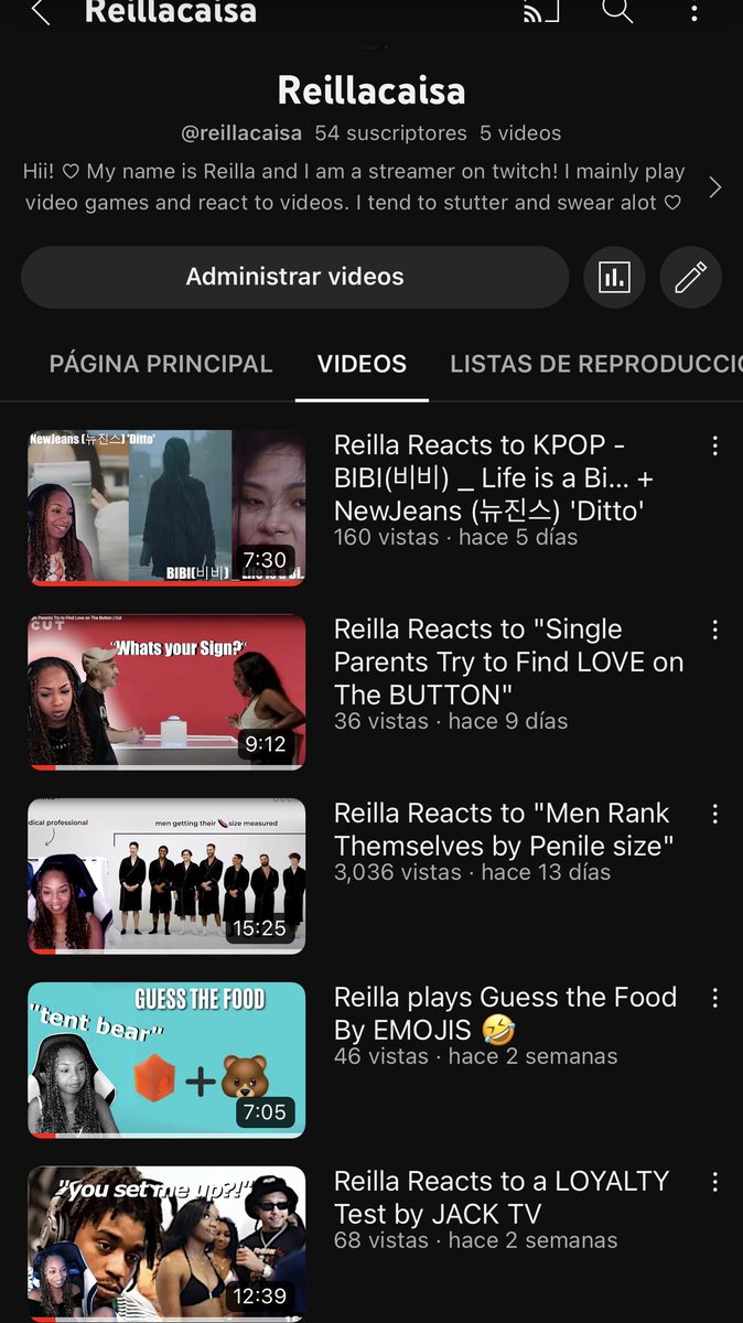 Just started posting to YouTube 2 weeks ago and already have a video with over 3k views and another one that’ll hopefully reach 200 soon🥺🥵

youtube.com/@reillacaisa
