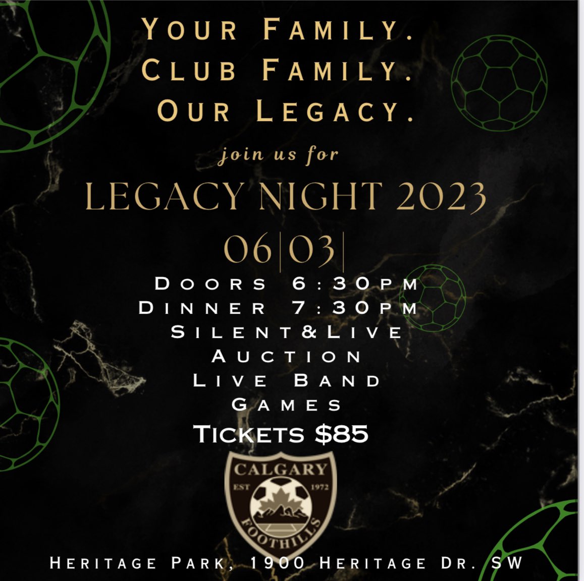 Join us for our annual club wide fundraiser supporting the players, parents, staff and volunteers that make up Foothills Soccer Club. This year our fundraising initiative will go towards facility improvements and enhancing player experience. Tickets 👇 universe.com/events/legacy-…