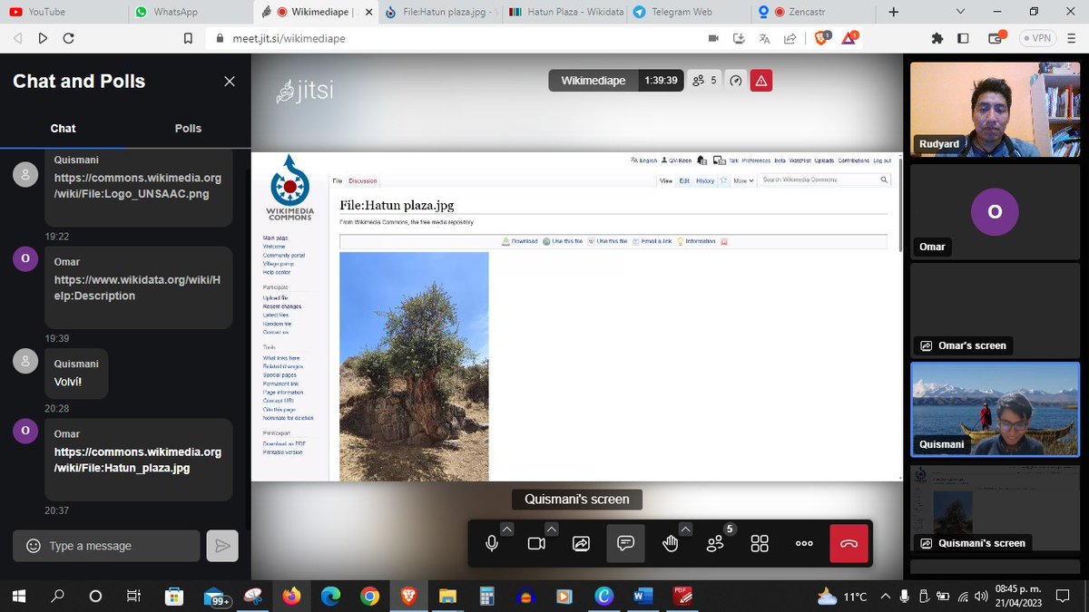 Taller de Wikimedia, Wikidata y Wikipedia! Hace unos días estuvimos conversando sobre el uso de las wikiherramientas para un futuro proyecto ya en marcha sobre georreferenciación de sitios arqueológicos en Cusco!