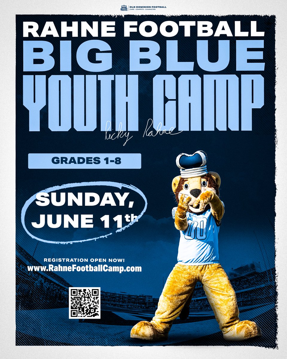 Sign up today for the BIG BLUE YOUTH CAMP‼️

All 1st - 8th Graders welcome! 

🔗: RahneFootballCamp.com

#ReignOn