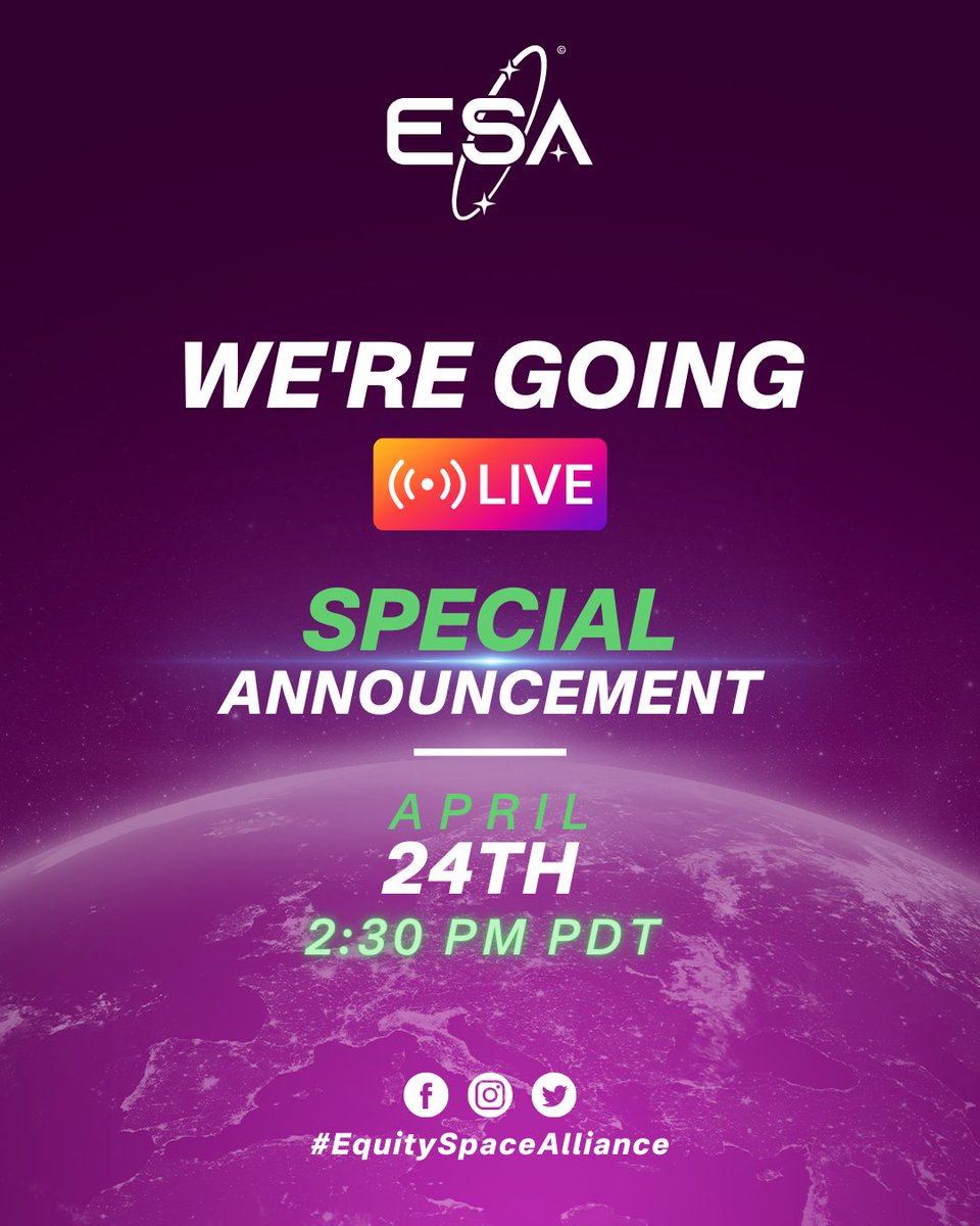 We’re going LIVE on IG today at 2:30 pm PDT for a ✨Special Announcement ✨ instagram.com/equityspaceall… #equityspacealliance #equityinspace