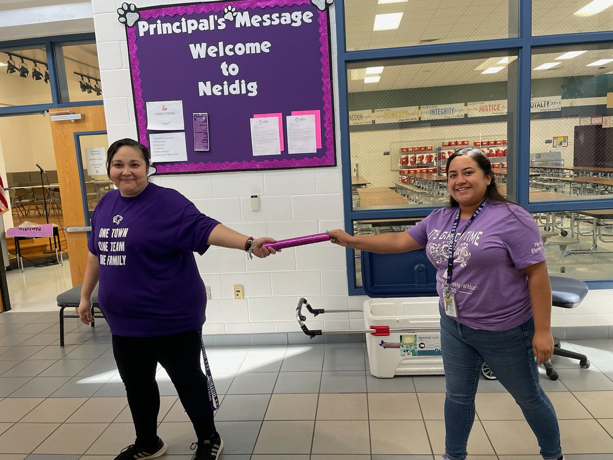ELGINISD_NEIDIG's tweet photo. #NESWildcat #NESFinishStrong baton was passed! Mrs. Morales found strength in Mrs. Diana Huitron. Our Literacy First Team is finishing strong daily, aiming to graduate all their students! @ElginTxISD https://t.co/klIBsKAgQY