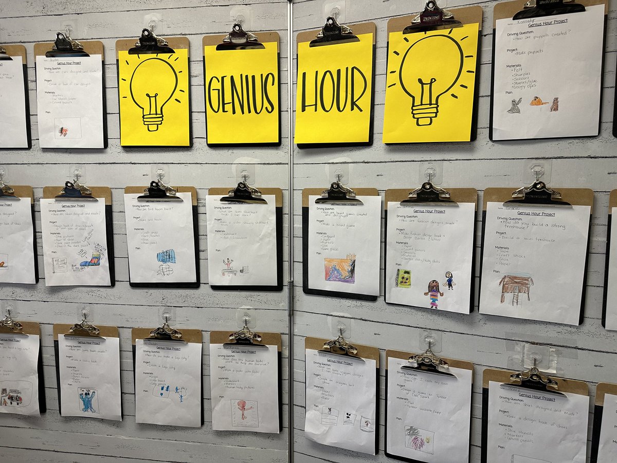LThomasLSR7's tweet photo. Excited for another year of Genius Hour projects with my 1st graders. Can’t wait to see what they come up with to showcase their interests and learning! ❤️ We have our driving questions and plans posted and ready. @LSR7 #geniushour #gwewildcats https://t.co/hTAQ6JRqYC