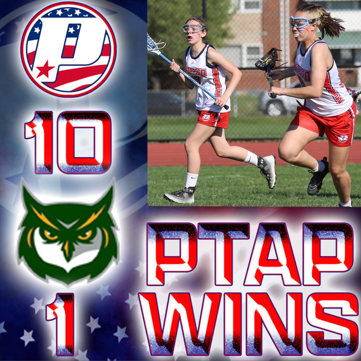 PtapWLax's tweet photo. Great outing from our ladies today!!!

2 straight division wins for our girls with the 10-1 victory today after a 11-3 victory over Owings Mills last Thursday!

We’re back in action on Wednesday for another rivalry division game at Parkville! 

#ptapwlax #rivalrygame https://t.co/6I6rmjcbiN