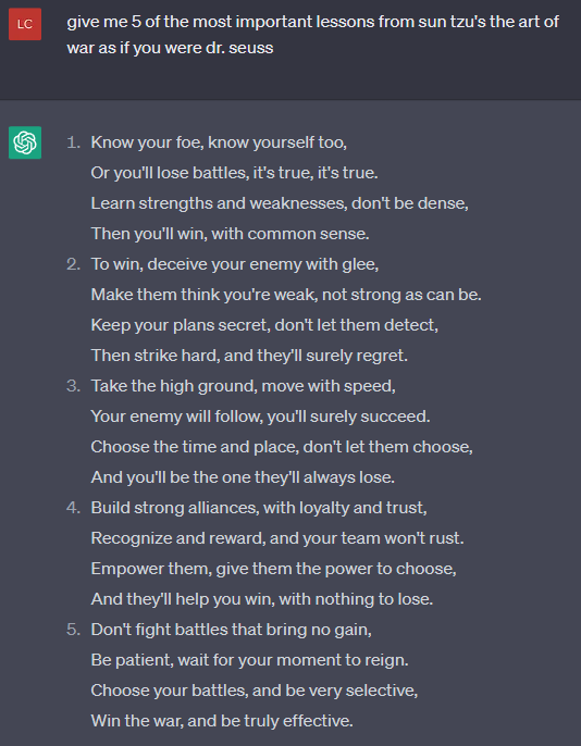 The Art of War by Dr. Tzuss

#ChatGPT