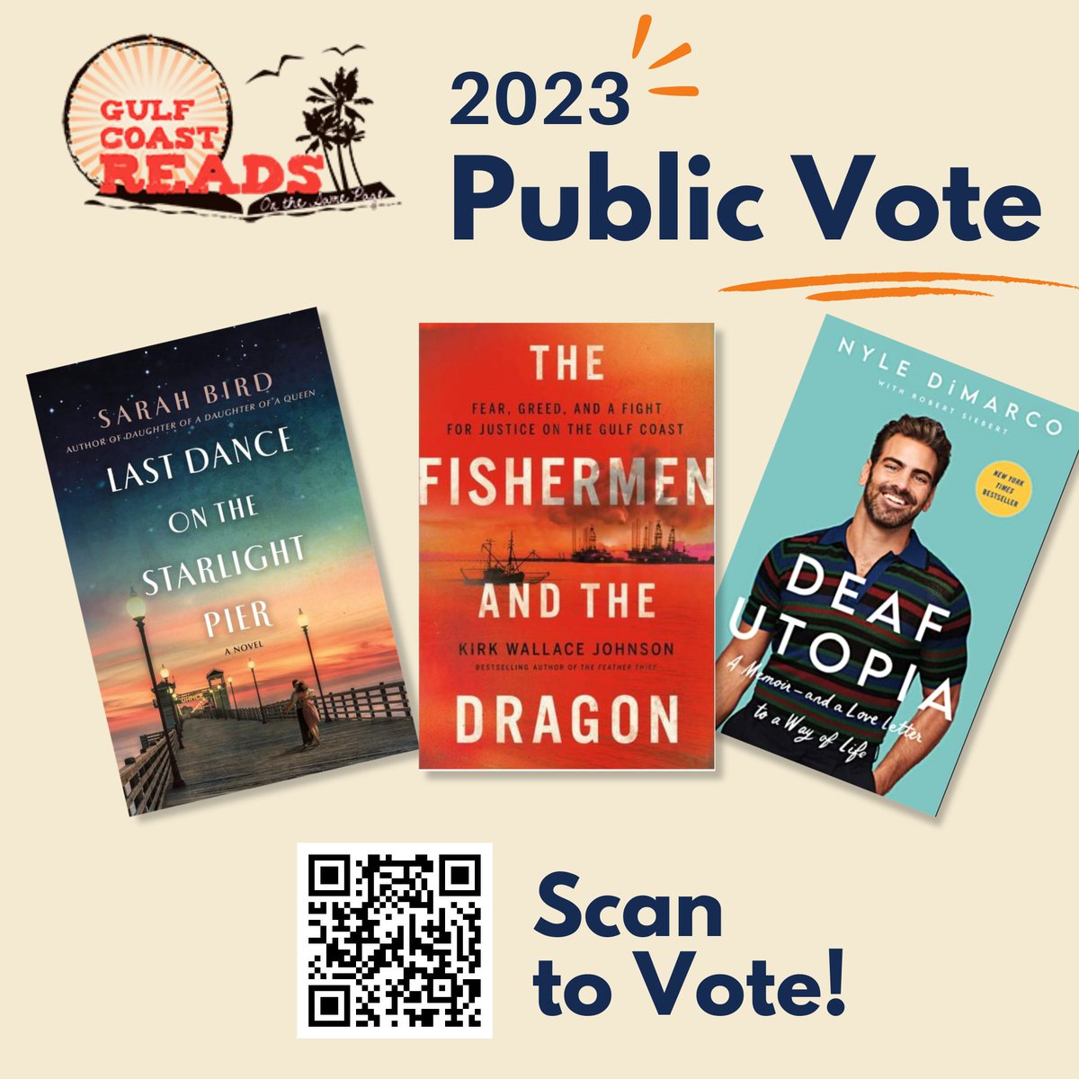 'Cast your vote and make your voice heard! 📚🗳️ Join us in choosing the next Gulf Coast Reads selection and discover a new literary adventure with our community book club. 🌊 #GulfCoastReads #BookClub #LiteraryAdventure'