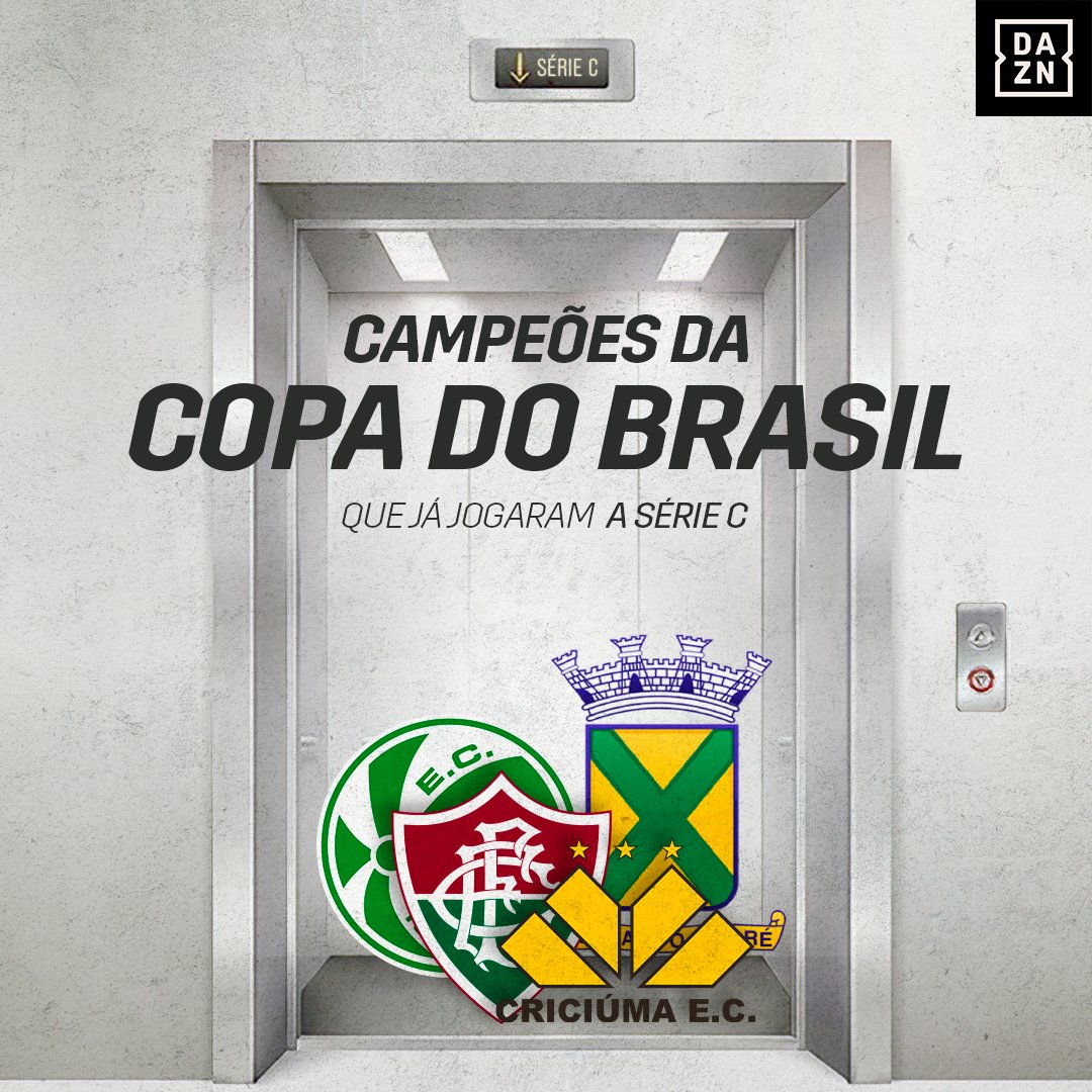 DAZN_BRA's tweet photo. SABIA DISSO? 👀 Fluminense, Juventude, Criciúma e Santo André foram os únicos clubes já levantaram o troféu da Copa do Brasil e também disputaram pelo menos uma edição da Série C.

A partir de terça-feira (05) a bola rola para a edição 2023 e você acompanha aqui pelo DAZN! https://t.co/wHslv0mmYa