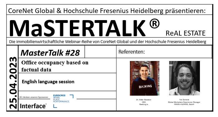 Tomorrow, April 25 @ 11am ET/5pm CET: MaSTERTALK Real Estate from @CoreNetGlobal and <a href="/HS_Fresenius/">Hochschule Fresenius</a>  
Hear from Basking customer @MANNHUMMELGroup about their experience with this innovative technology + approach to measuring #occupancy in the real world.

addevent.com/event/Jc168210…