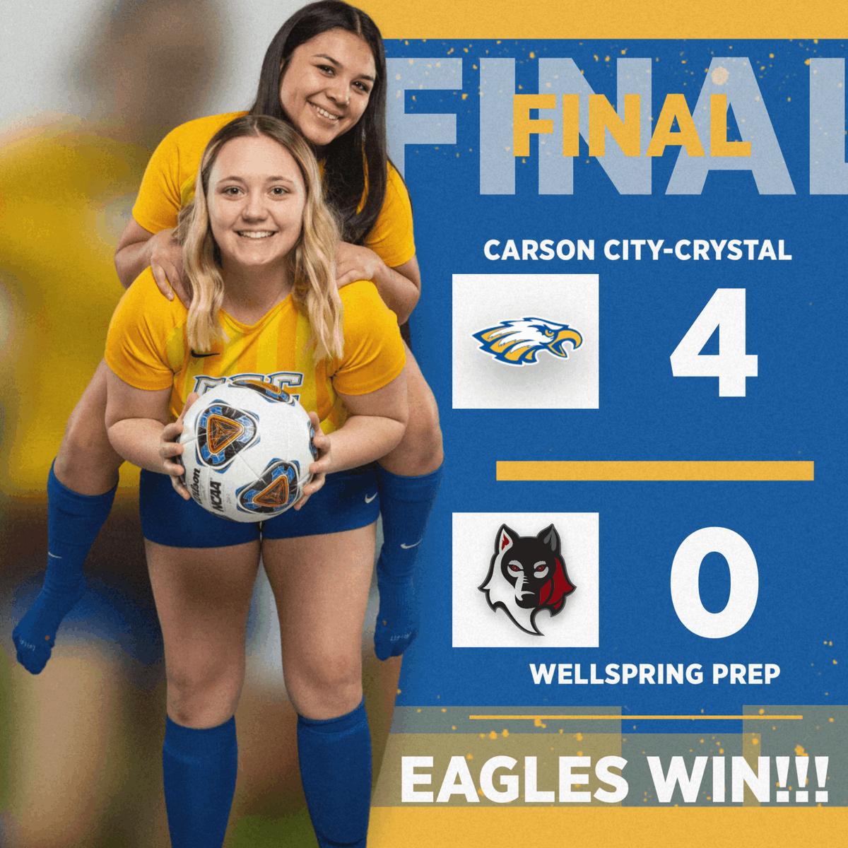CCC_Eagles's tweet photo. The Varsity Girls Soccer team picked up a big win over Wellspring Prep today by a score of 4-0.  

Scoring goals for the Eagles were Maricia TenHave (Sr.), Alex Terry (Jr.), Yesenia Medrano (Jr.), and McKenzie Buberger (Fr.). https://t.co/9tRqmtk0o9