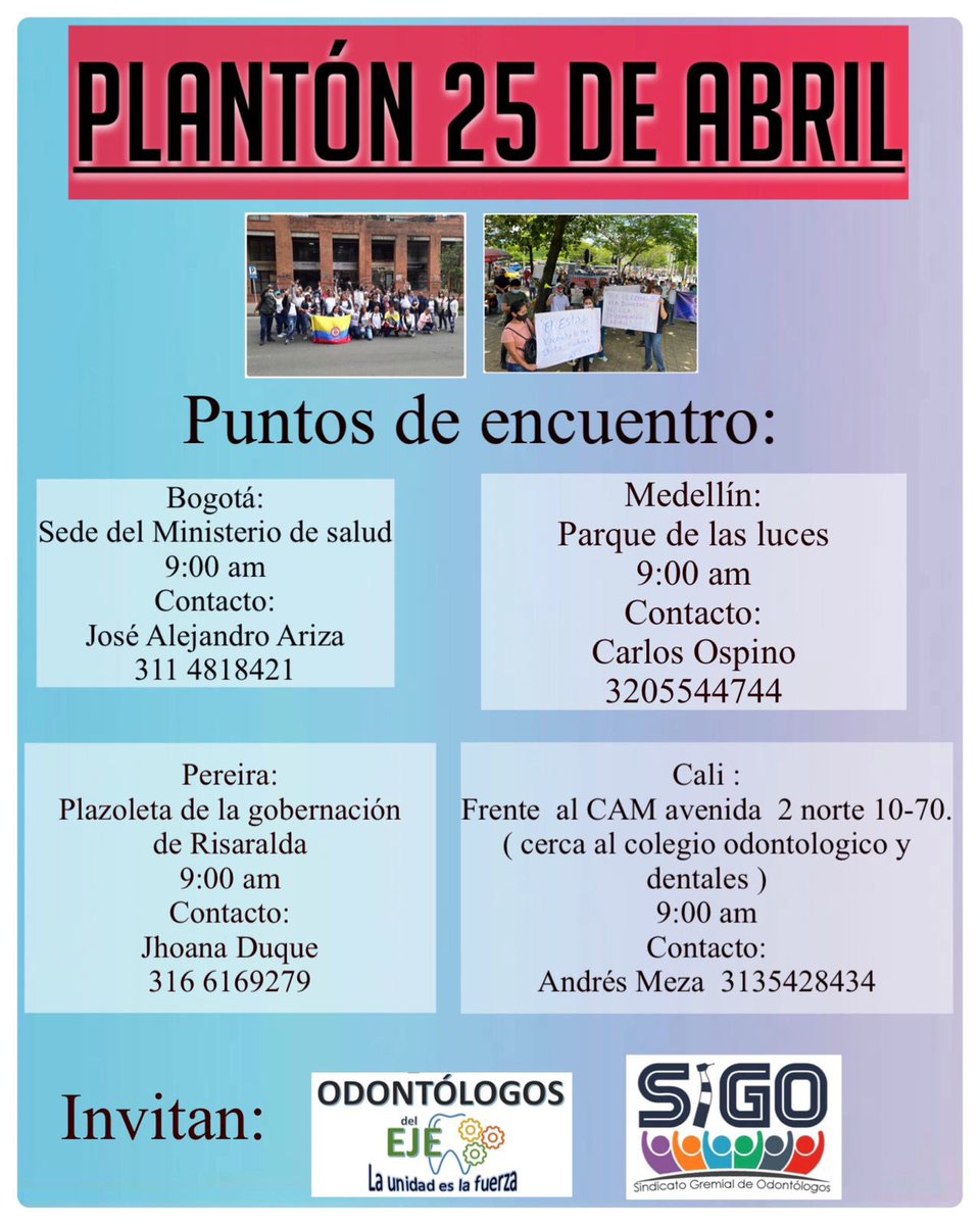 jaimealeja13232's tweet photo. Plantón por el derecho  ejercicio de la profesión de manera justa y razonable, Modificación de la resolución 3100 de 2019, aplazamiento de fecha limite de autoevaluación, aplazamiento de fecha de inicio de visitas. 
#SOYODONTOLOGO
@minsaludcolombia 
@carolinacorcho https://t.co/d62hRVqWDJ