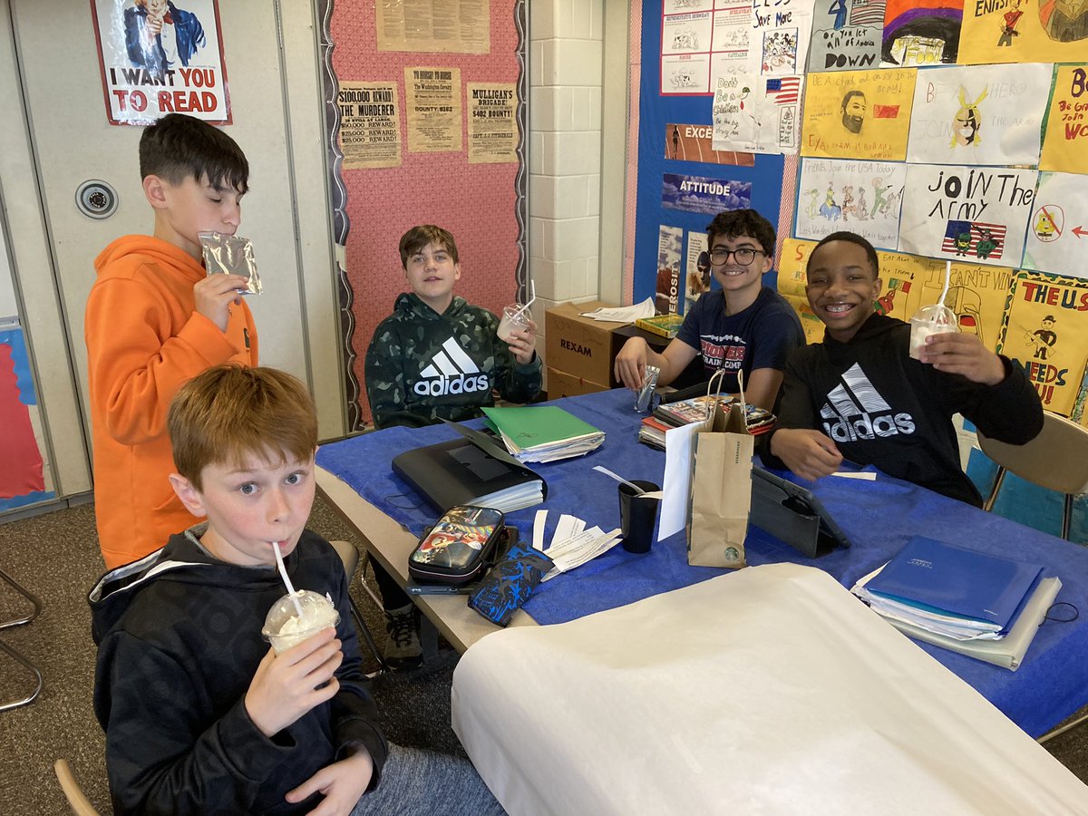 GreggDegen's tweet photo. What a fun two days of exploring books by Fern Chapman and getting ready for her author visit tomorrow. Thank you to all the families who donated items to make this a success and “a latte” of fun for our students! @CenturyWildcats @kimdevriesteach https://t.co/3GWuQSB8nP