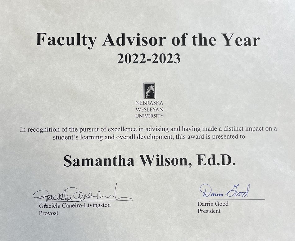 Nebraska Wesleyan Athletic Training (@nwuatprogram) on Twitter photo Congratulations to @newesleyan Athletic Training Program Director, Clinical Education Coordinator, and Associate Professor of <a href="/nwuhhp/">Nebraska Wesleyan HHP</a> Dr. Samantha Wilson on being named the 2022-2023 Faculty Advisor of the Year! Dr. Wilson was nominated by her advisees! Congratulations to @newesleyan Athletic Training Program Director, Clinical Education Coordinator, and Associate Professor of <a href="/nwuhhp/">Nebraska Wesleyan HHP</a> Dr. Samantha Wilson on being named the 2022-2023 Faculty Advisor of the Year! Dr. Wilson was nominated by her advisees!