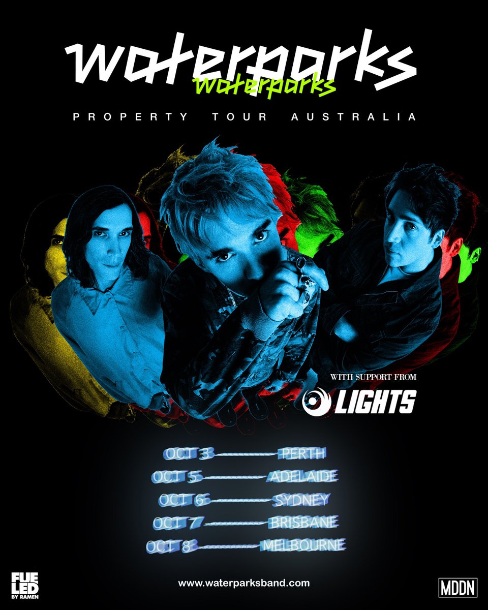 waterparks's tweet photo. WE’RE COMING BACK TO AUSTRALIA FOR THE FIRST TIME SINCE 2018 WITH @LIGHTS

SYDNEY/MELBOURNE ARE 90% SOLD OUT AFTER 1 WEEK AND THE OTHERS ARE CLOSE 💀 THIS IS SO CRAZY THANK YOU

AND DONT WORRY, IM SURE IF U MISS THESE SHOWS YOULL SEE US AGAIN IN 2028

tix: https://t.co/OmOXLJjcgl https://t.co/A8IVDQNRcD