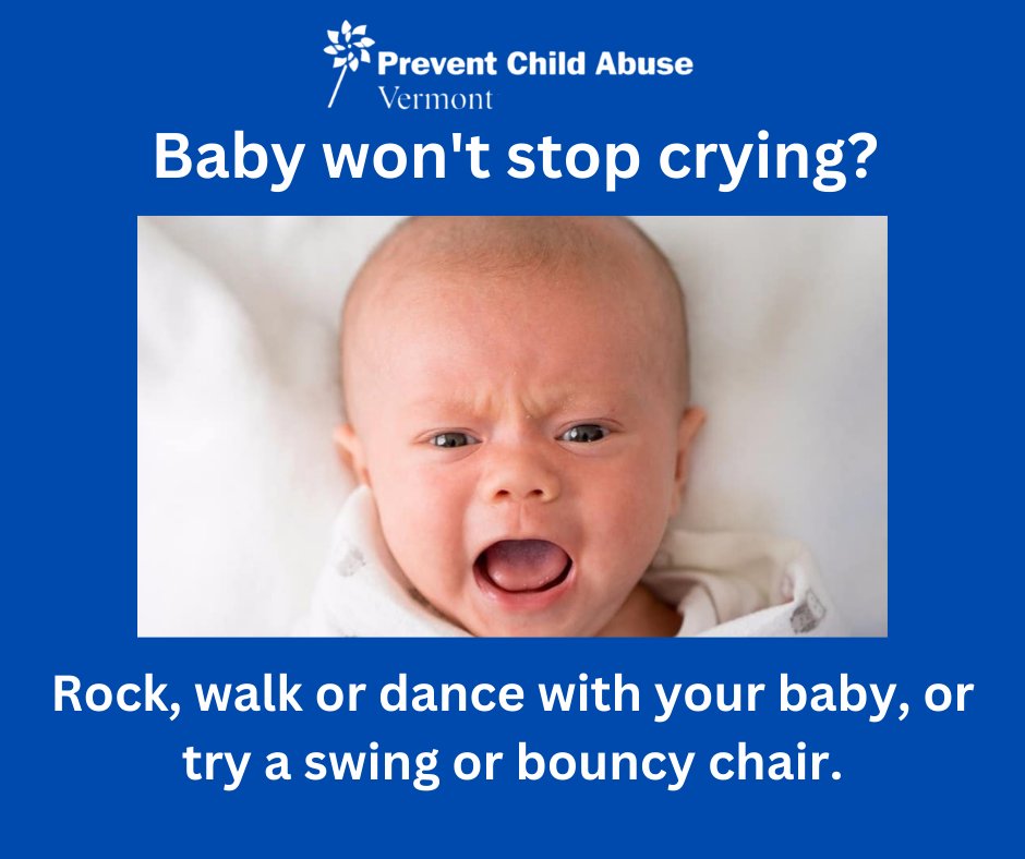 See more tips here: pcavt.org/how-to-soothe-…
Need someone to talk to? Call us or secure chat with us 8:30-4:30 M-F 1-800-CHILDREN or pcavt.org

#monthsold  #postpartum #colicbaby ]#unhappybaby #upsetbaby #firsttimemom #cryingbaby #parentingstressrelief #infantcare