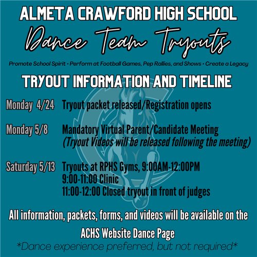 Crawford Flairs Dance Team (@achs_flairs) on Twitter photo Attention all rising 9th and 10th grade Chargers: Dance Team tryouts are happening soon! Visit fortbendisd.com/domain/21282 for more information or to contact Ms. Wendt! Attention all rising 9th and 10th grade Chargers: Dance Team tryouts are happening soon! Visit fortbendisd.com/domain/21282 for more information or to contact Ms. Wendt!