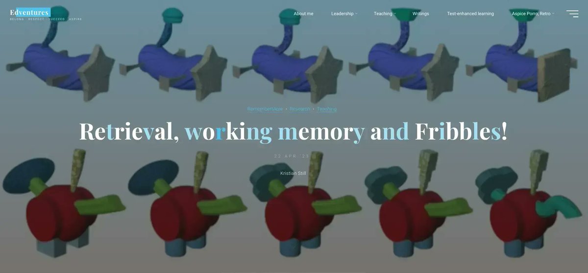 KristianStill's tweet photo. Retrieval practice #testenhancedlearning, working memory and Fribbles?! Fribbles were new to me too! Very recent and applied research on retrieval. Some interesting commentary of post feedback -re-encoding / processing too. Hope to see you at @rEDBerks
https://t.co/enctbtfu0p https://t.co/8wMUtCEhys