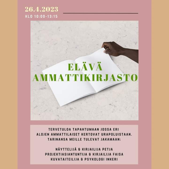 RAHYry's tweet photo. Tervetuloa mukaan inspiroitumaan ja keskustelemaan eri alojen ammattilaisten kanssa. Tapahtumassa kolme eri ammatin edustajaa tulee jakamaan urapolkunsa 🧡

Tarinansa jakavat: 
Näyttelijä &amp; kirjailija Petja
Projektiasiantuntija &amp; kirjailija Faisa
Kuvataiteilija &amp; Psykologi Inkeri https://t.co/4DgY5DE9Wl