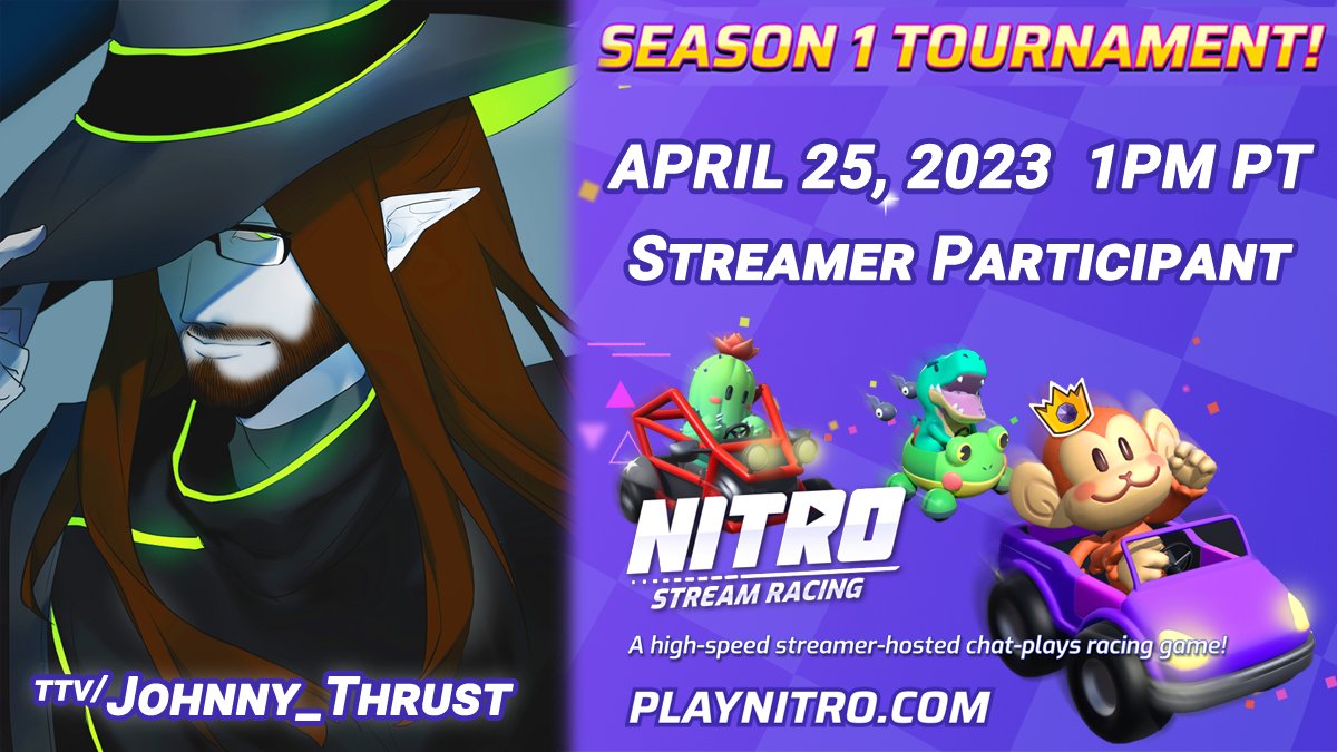 johnnythrust22's tweet photo. Join me Tues, Apr 25 @ 1PM PT &amp; beat the bots for the very first Season Tournament in Nitro Stream Racing.
https://t.co/t7Dua6FB9s

Viewers get a chance at some cool rewards https://t.co/6TX92SRGwu

Details:  https://t.co/jtR8zAzQEY
@NitroRacingGG
 #nitroracing #twitchtv #nitro https://t.co/RL8MAAfVr5