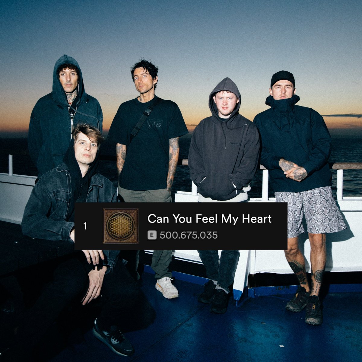 🚨 Can You Feel My Heart ultrapassou a marca de meio bilhão de streams no Spotify! (500.675.035 até o momento)

A faixa segue sendo a número 1 da banda na plataforma e é a primeira do Bring Me The Horizon a alcançar este feito.