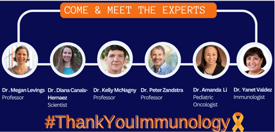 Join us at noon on #DayofImmunology @scienceworldca for the first part of our #ThankYouImmunology event🥳 

Featuring a #immunotherapy video and Q&A with an amazing panel of experts! 🤩🥼🙌 @iuis_online @EFIS_Immunology @CityofVancouver @SBME_UBC @UBC 👇👇👇