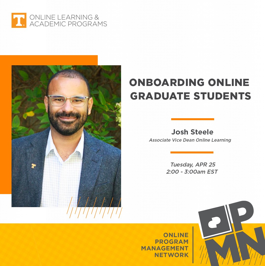 Our February OPMN is happening today at 2 pm EDT. Join us for a 50-min talk about onboarding online graduate students by Josh Steele! workshop.utk.edu/workshopinfo.p…