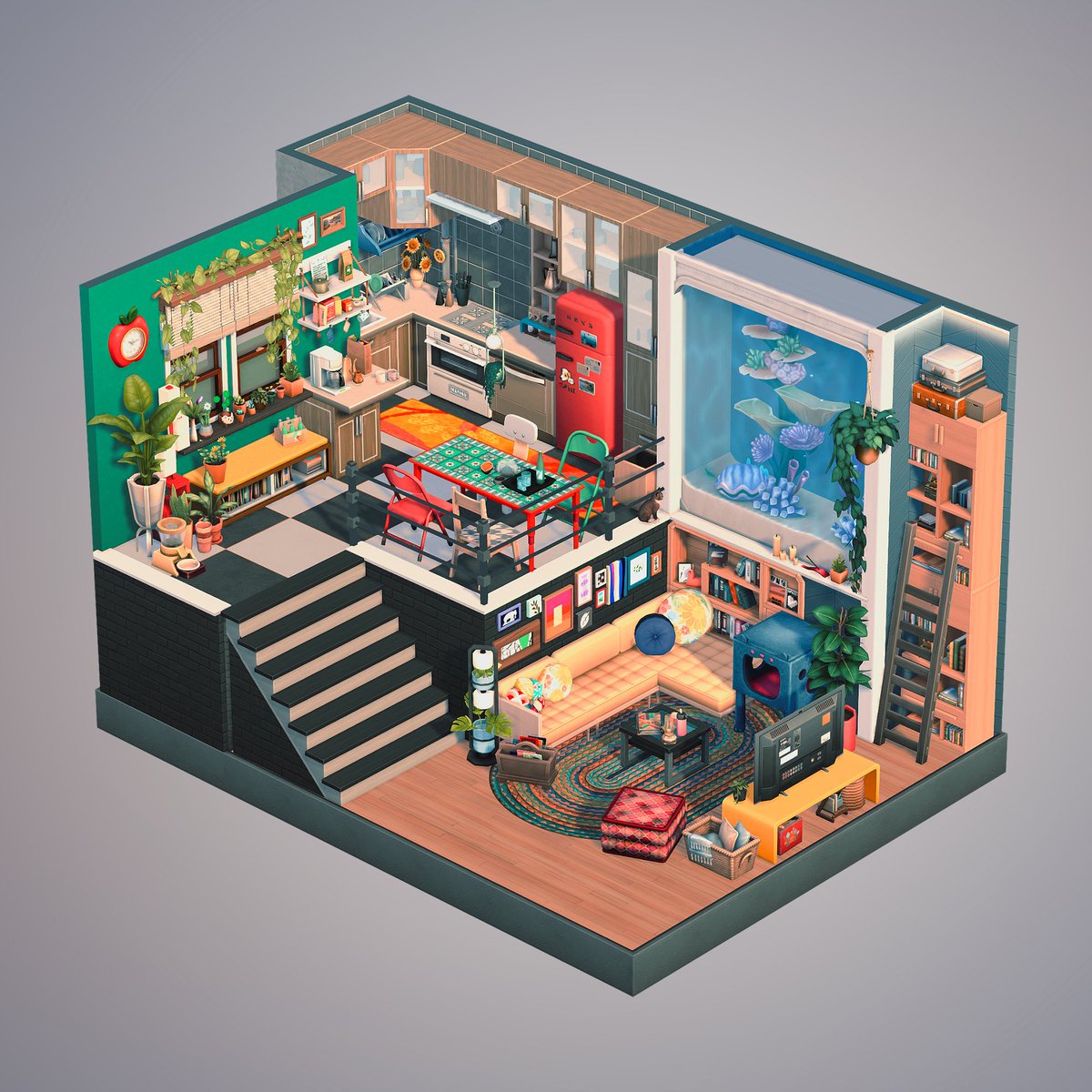 brokenplumbob_'s tweet image. Tiny Colourful Loft 🪁 No CC and up on the gallery 💚 #ShowUsYourBuilds #TheSims4 @TheSims