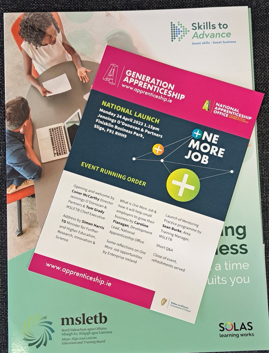 I was delighted to attend the launch of the One More Job initiative by Minister Simon Harris TD in Sligo today, which provides support and encourages micro and small employers to take on an apprentice.