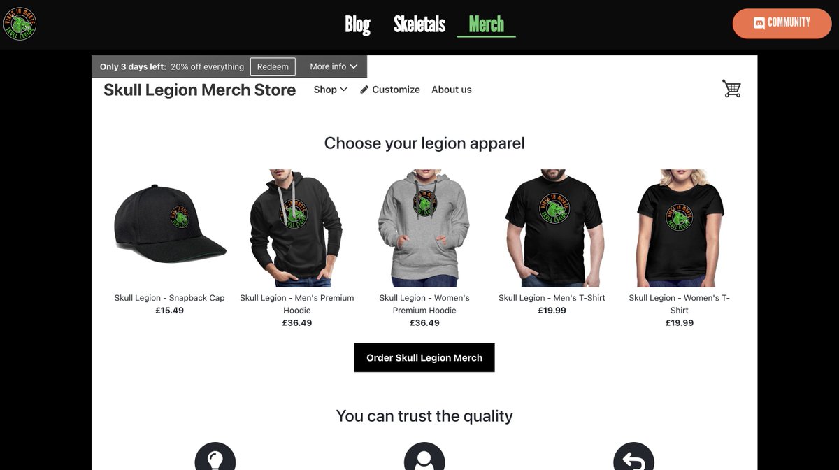 LukaGrunt's tweet photo. We have come a long way @skulllegion_eth 💀

The MERCH store is now LIVE on our website:
https://t.co/wp9UJW5ahO

And it looks amazing 💀 https://t.co/KI5PGli2hL