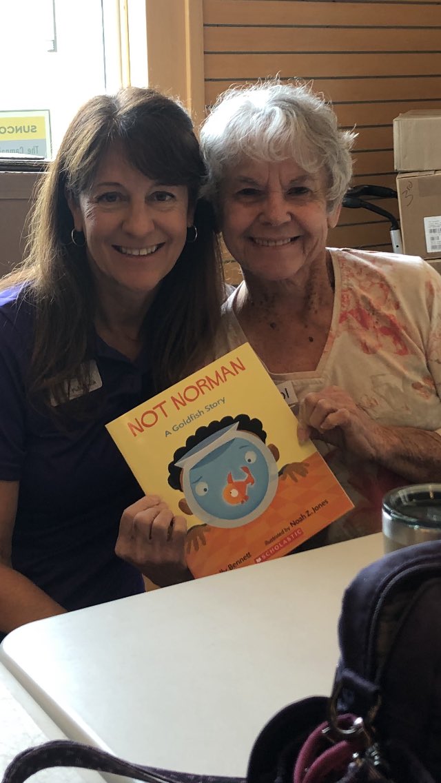 DonnaPuhalovich's tweet photo. Look who volunteered with @SuncoastCGLR today! @CarolLipp former TPFer, retired and sharing her time to help us prepare book for #THISBOOKISCOOL! #TPFAspire @ThePattersonFdn https://t.co/UDnAGuvE2z