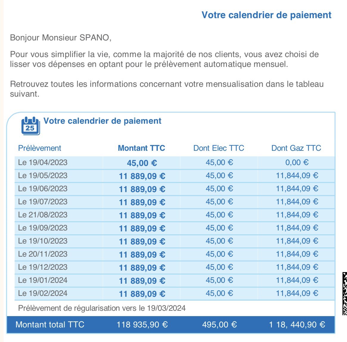 Salut @TPMP je profite que vous parliez des prix de l’énergie pour vous faire part de mon échéancier de gaz démentiel que j’ai reçu par EDF. Ce n’est pas un montage et je suis un particulier 😅 J’ai bien sûr pris contact avec eux pour régler le problème 🚀 #TPMP