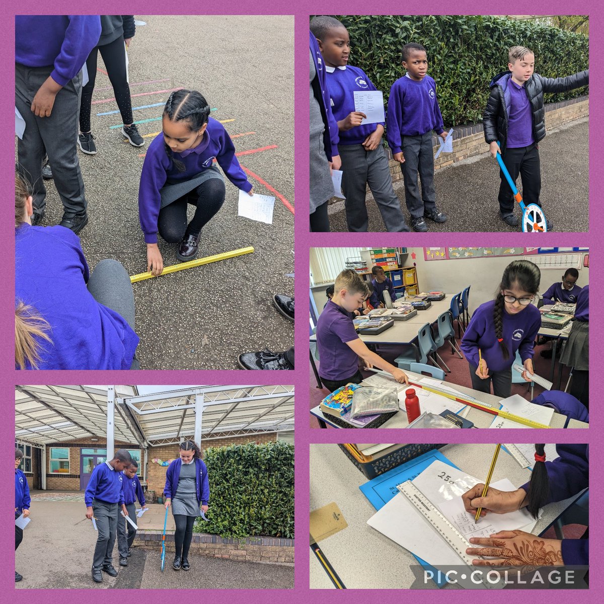 StMaryStBen's tweet photo. Miss Draper's year 5's  enjoyed their practical maths lesson today , recapping their knowledge of converting length #mm #cm #m #km #TakingLearningOutside https://t.co/58CzR9ulVF