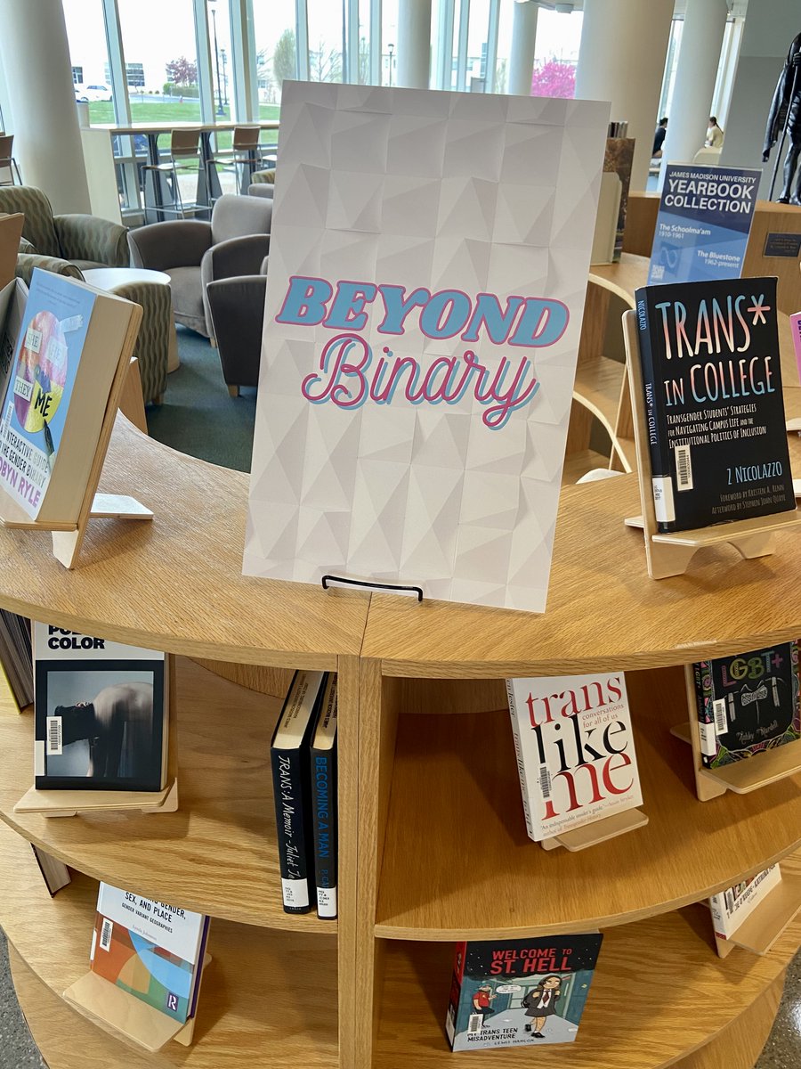 JMUlibraries's tweet photo. We stand with &amp; support trans and nonbinary Dukes.

Want trustworthy information? Three resource displays are always available on our website, with one up in Rose right now.
https://t.co/wxoOPK9eoo
https://t.co/Z1A2fWKg5Z
https://t.co/RTaBKgYbNk https://t.co/YhWLwF8oBc