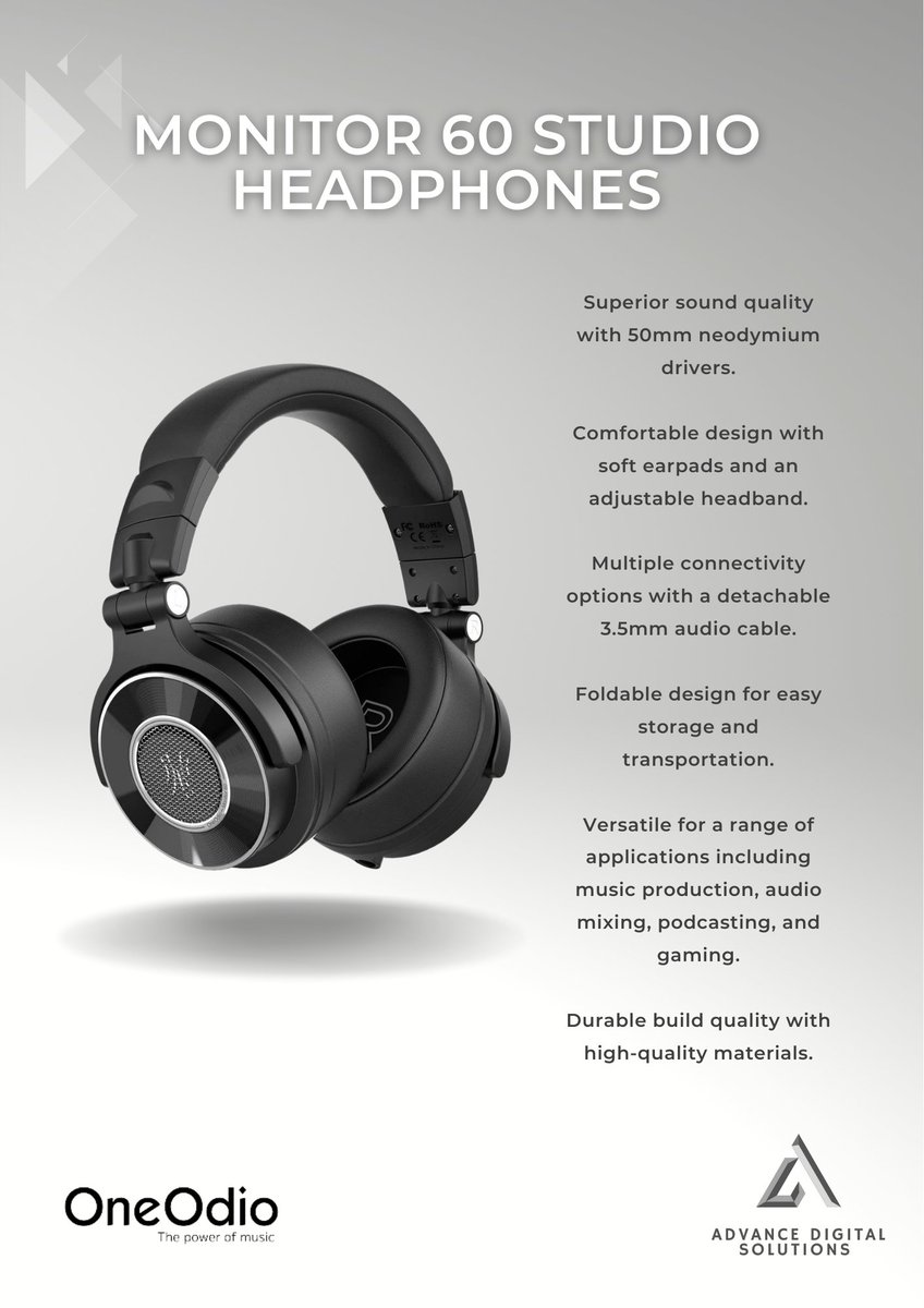 Perfect for music producers, gamers, and audiophiles. These headphones are a must-have with high-quality audio, comfortable design, and versatility! 

#OneOdio #Monitor60 #StudioHeadphones #HighQualitySound #ComfortableDesign #ADSIITrends #Trends