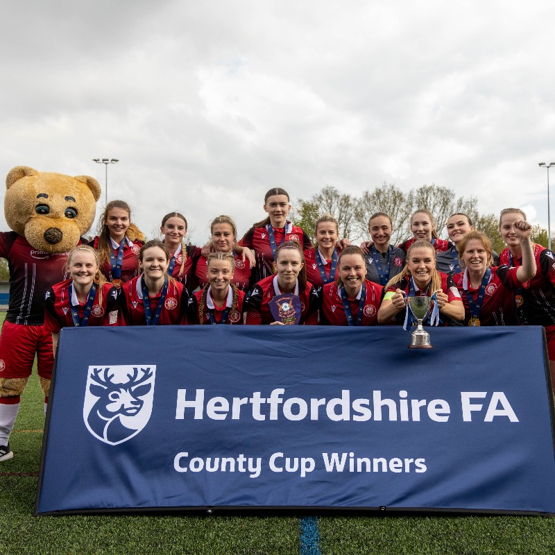 StevenageFC's tweet photo. Huge congratulations to @StevenageFCW on their FIFTH Hertfordshire County Cup victory! 🏆👏