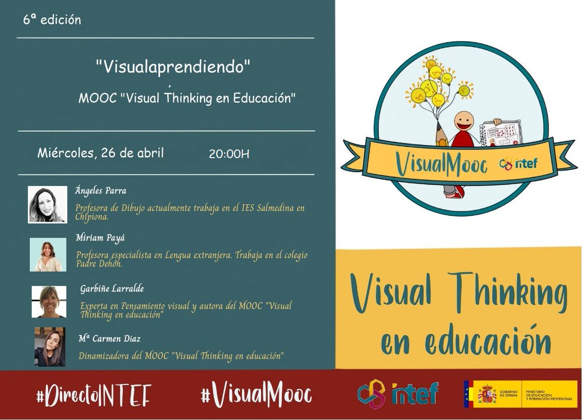 M.Carmen Diaz Garcia (@maric_diaz) on Twitter photo Este miércoles 26 de abril a las 20h en #VisualMooc evento en directo dónde contaremos con grandes profesionales del VT como <a href="/garbinelarralde/">Garbiñe Larralde</a>, @MiriamitaP y <a href="/AngelesParra82/">Ángeles Parra</a> para hablar sobre nuevos avances y puesta en práctica del VT en el aula. ¡¡¡No te lo puedes perder!!! Este miércoles 26 de abril a las 20h en #VisualMooc evento en directo dónde contaremos con grandes profesionales del VT como <a href="/garbinelarralde/">Garbiñe Larralde</a>, @MiriamitaP y <a href="/AngelesParra82/">Ángeles Parra</a> para hablar sobre nuevos avances y puesta en práctica del VT en el aula. ¡¡¡No te lo puedes perder!!!