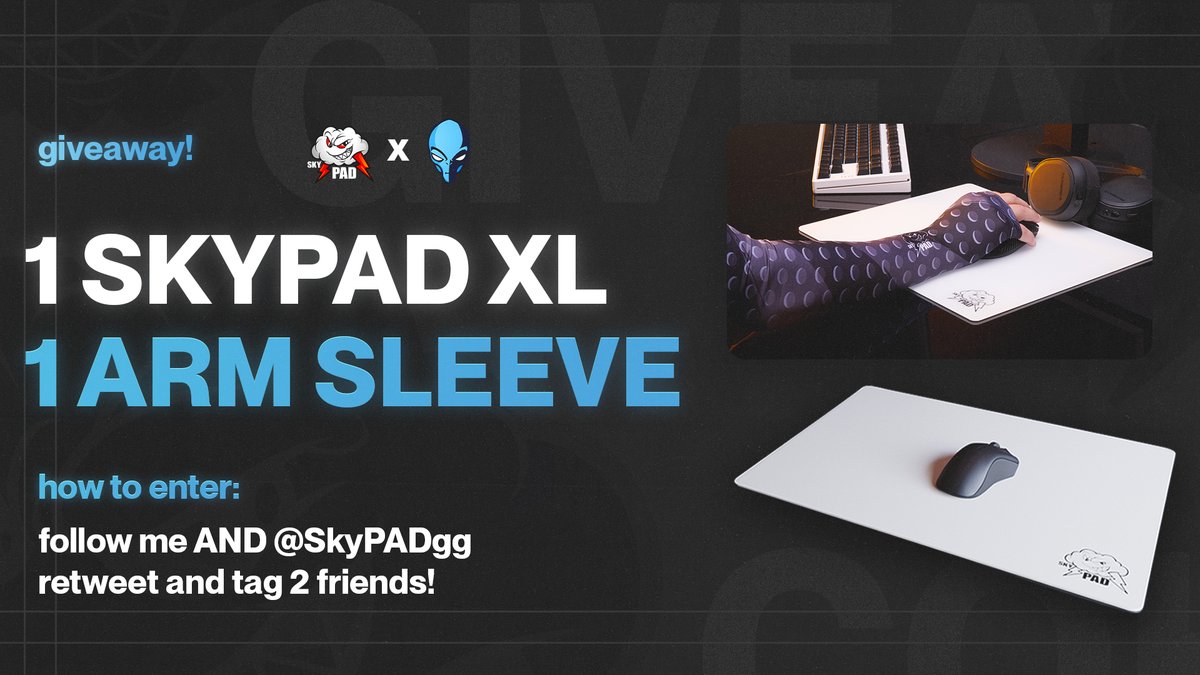 COHDl's tweet image. GIVEAWAY TIME!

If YOU have ever wanted a SkyPAD .. Now is your chance.

The Cohdi X SkyPAD GIVEAWAY is here..
1 SkyPAD XL + 1 Arm Sleeve

To Enter: 
Follow Me and @SkyPADgg , Retweet +Tag 2 Friends. GOOD LUCK!!👽🌩️