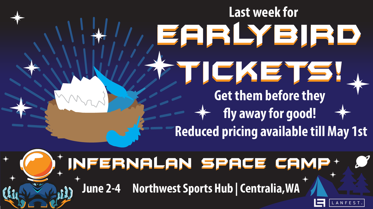 LANFESTgames's tweet photo. Only one more week to grab those reduced price tickets! make sure you come grab yours!#Lanfest #InfernaLan Register:https://t.co/dGgTICCzJQ https://t.co/yy2QuUT4WQ