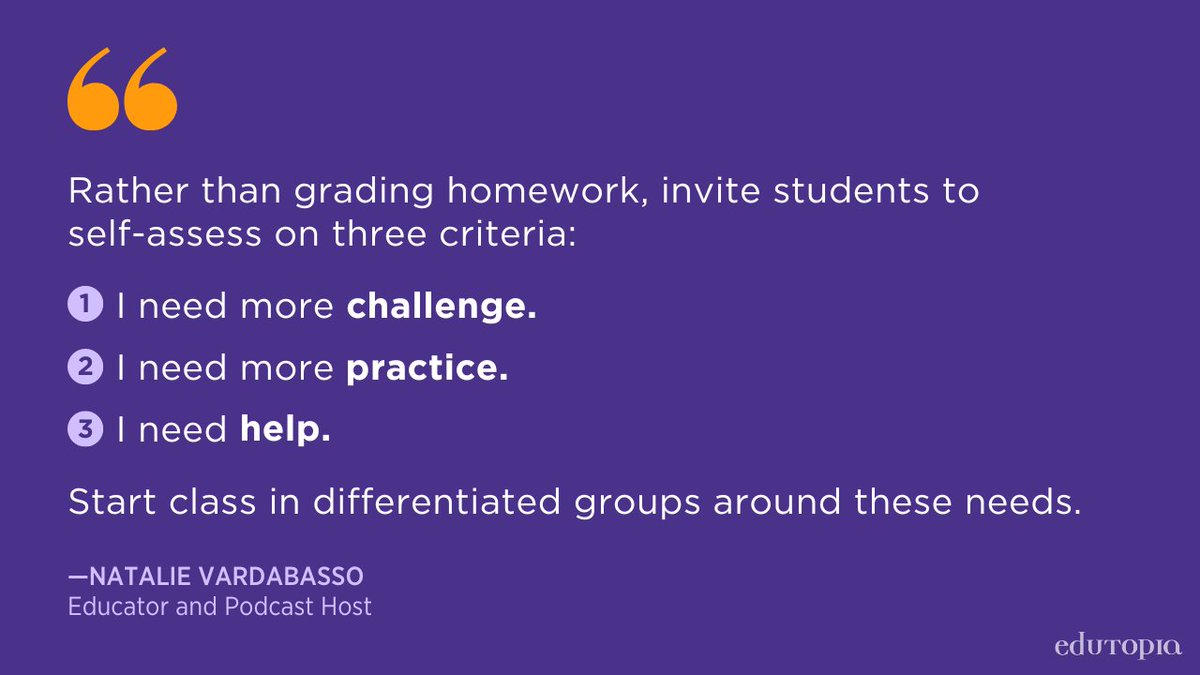edutopia's tweet photo. Educator and #EduCrush podcast host @natabasso, on how to treat homework as *practice* https://t.co/z8sIc2Rp8M