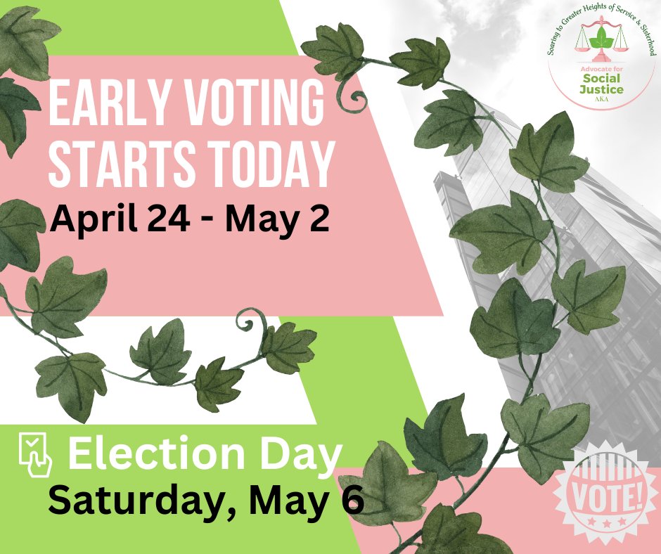 BetaMuOmegaAKA's tweet photo. Today is the first day to Early Vote for the uniform election date in May. Make your voice heard at the ballot box by choosing candidates in city, school district, and water district races! Please share with your family and friends to get out and vote! Every vote counts! https://t.co/aj0k3SOz08