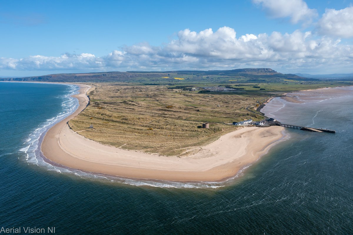 Magilligan Point enjoying the spring sunshine this afternoon, with Binevenagh Mountain in the background. On the right is the pier for the <a href="/LoughFoyleFerry/">LoughFoyleFerry</a> to Greencastle, currently operating at the weekends