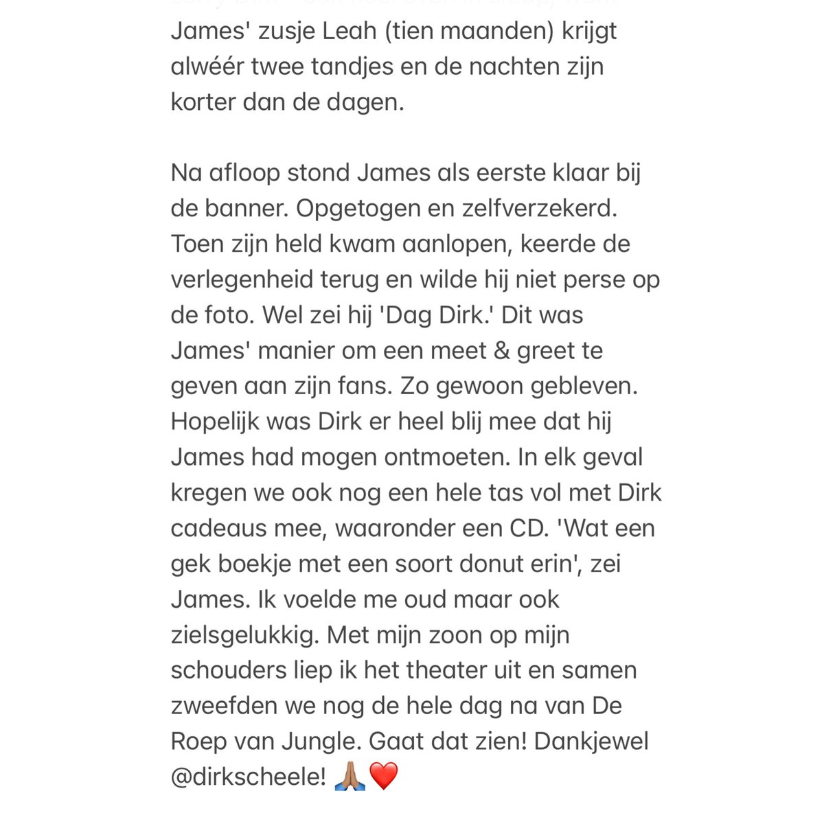 Mijn zoon van 3 gáf gister een Meet &amp; Greet aan <a href="/DirkScheele/">Dirk Scheele</a>. Het was fantastisch! 🙏🏽❤️