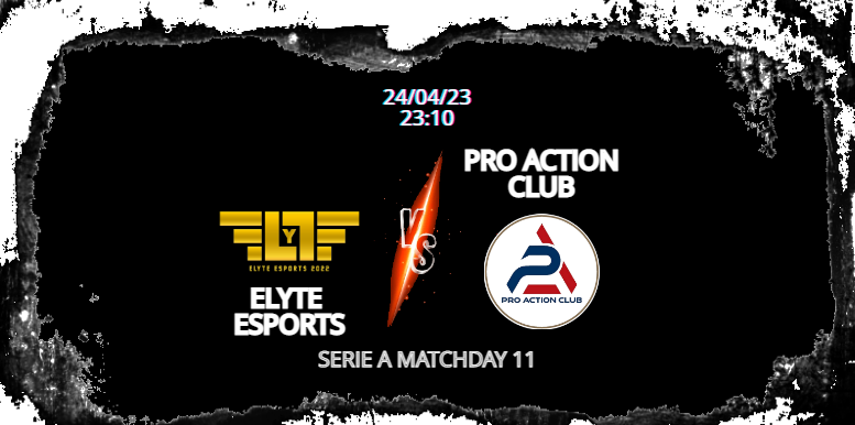 #MatchDay
<a href="/ELYTEeSports22/">ELYTE eSports</a>  - Pro Action Club 
(23:10)  
Pro League Serie A  
FORZA PRO ACTION!    
dove trovarci in live 📷 
twitch.tv/method_tical