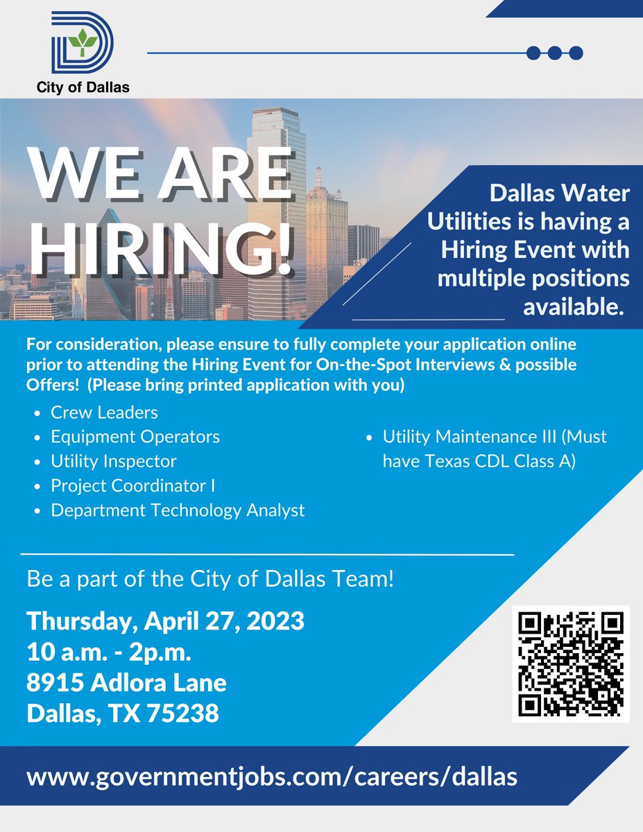 City of Dallas Jobs on Twitter "HIRING EVENT ALERT 