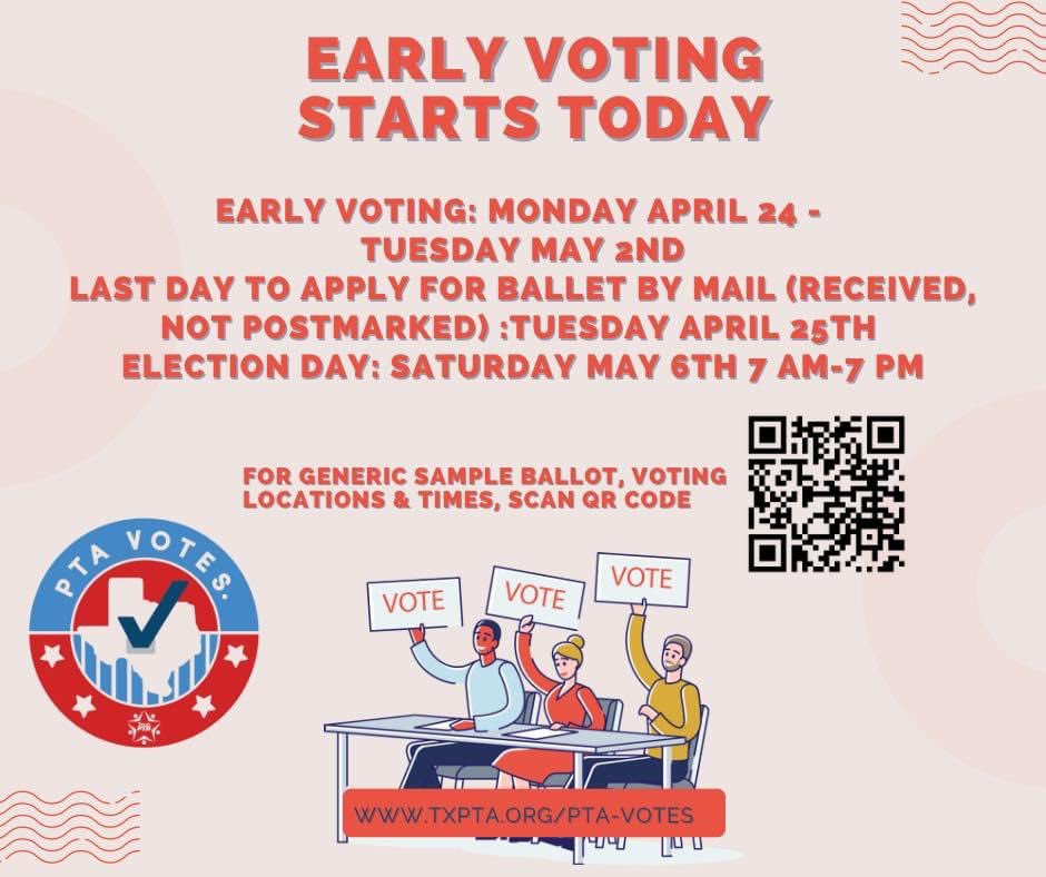nisdpta's tweet photo. Beat the crowds!
Early voting starts today.
#PTAVotes https://t.co/5Q6cY8zkok