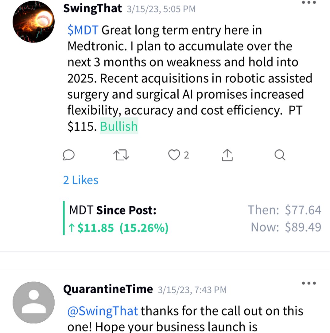 SwingThatStocks's tweet photo. Killer action in $MDT 👀 https://t.co/XHdZa6EQX8