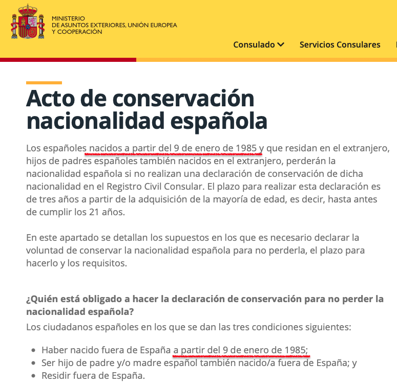 chnte's tweet photo. @ConsEspCDMX @lilucha Tiene un error su página, en la fecha de nacimiento de los que les piden literal de nacimiento para renovar. No es a los "nacidos después del 10 de enero de 1985", debe ser a los nacidos a partir del 9 de enero de 1985; 18 años antes del día de entrada en vigor de la Ley 36/2002 https://t.co/wRdvJclIZe