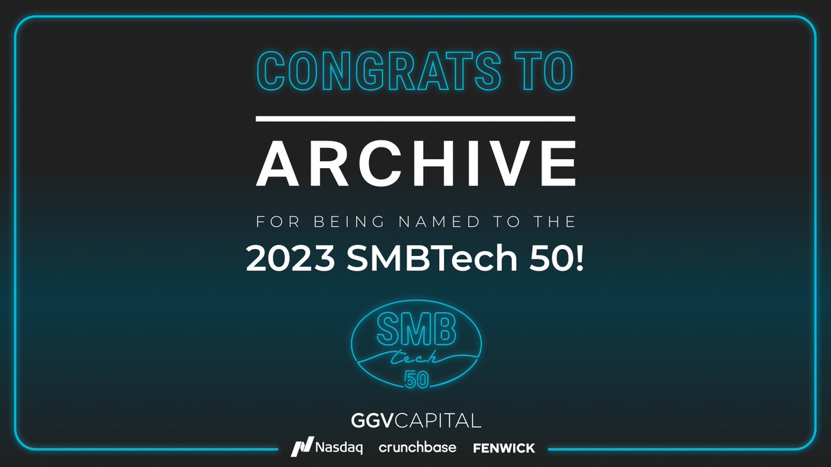 archiveresale's tweet image. Today, Archive was named to the 2023 #SMBTech50 list, alongside innovative technology companies that are making a significant impact in serving SMBs.